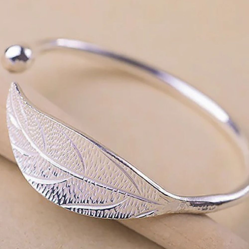 Adjustable 925 Sterling Silver Leaf-Shaped Bracelet